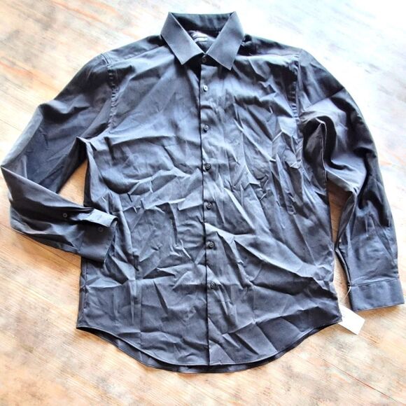 NWT Van Heusen StainShield Stretch Slim Fit Button Down XL Black - Picture 1 of 5